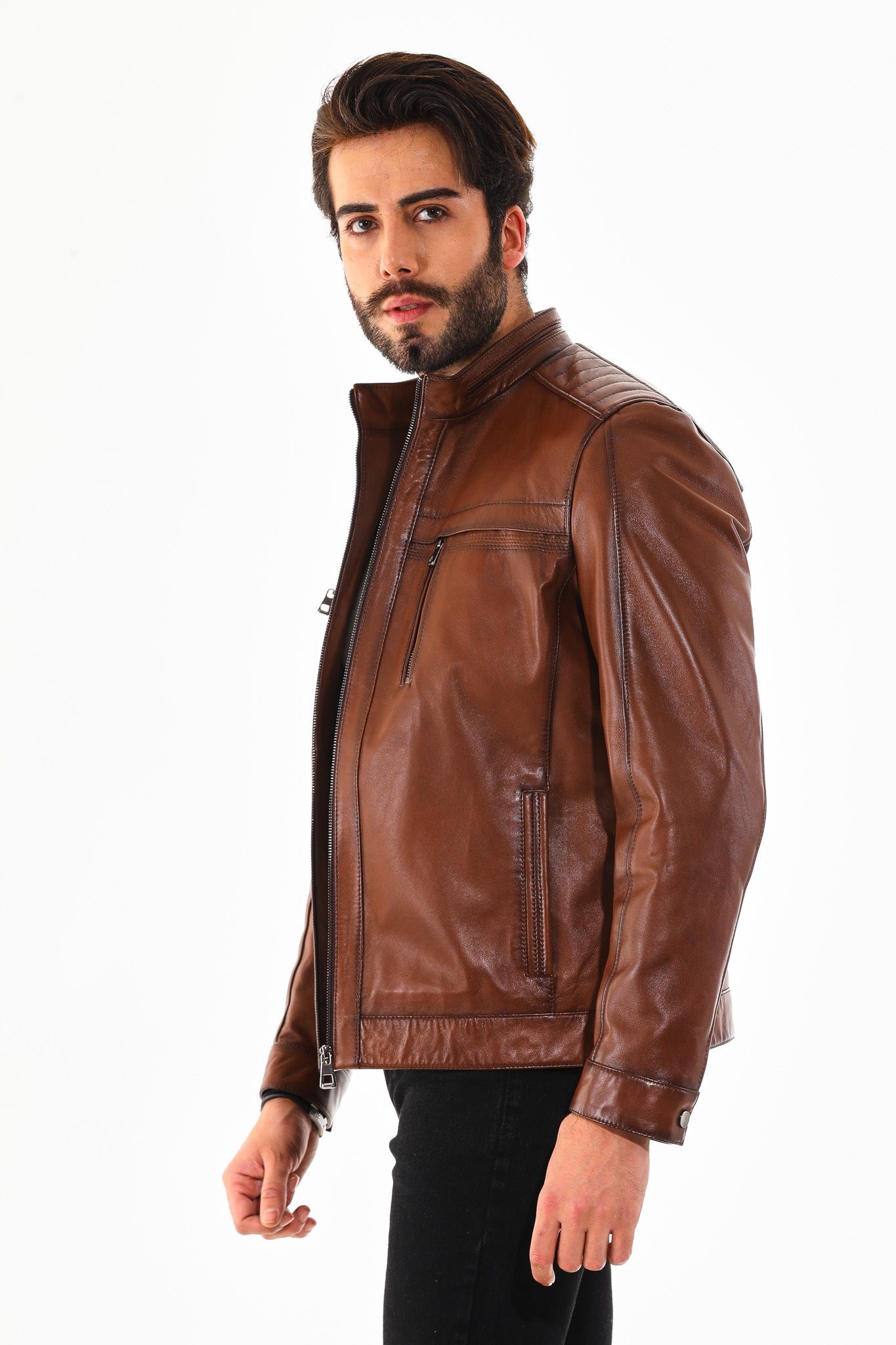 The Rossi Cognac Brown Leather Jacket All New