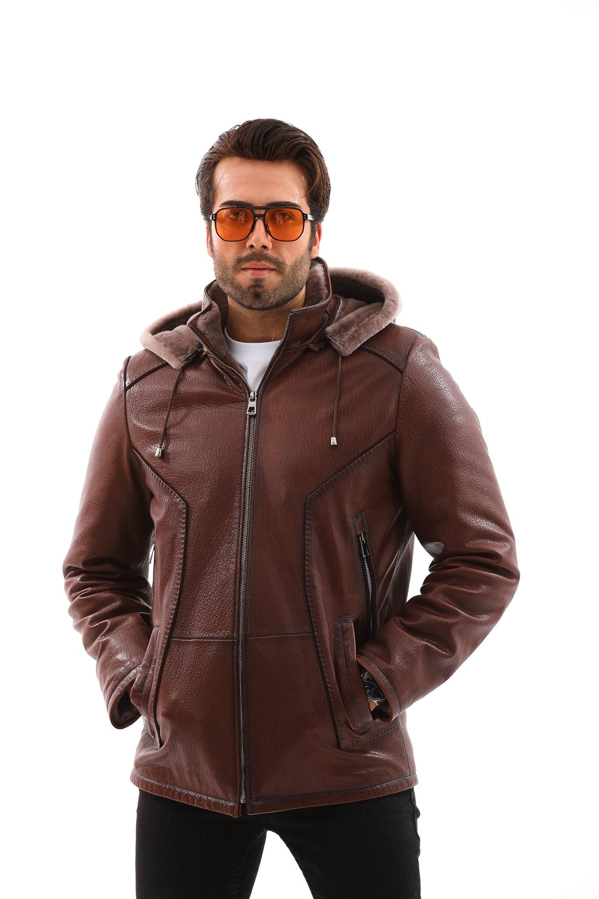 The Bergamo Brown Shearling Leather Jacket Universal Fit