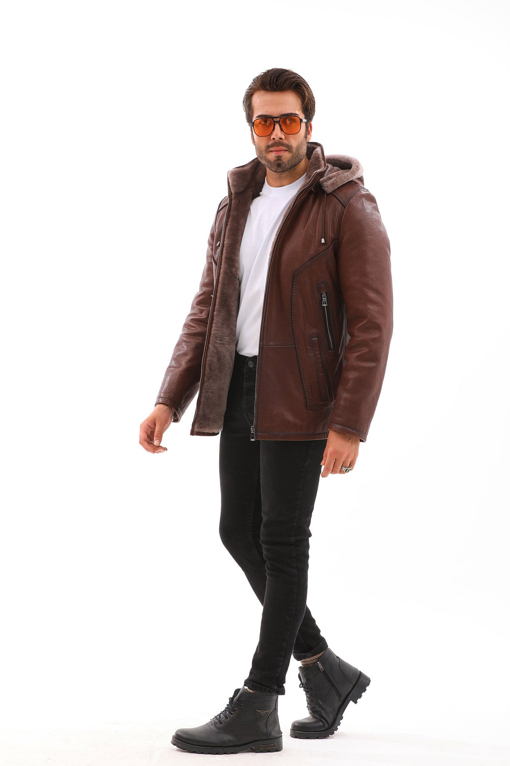 The Bergamo Brown Shearling Leather Jacket Universal Fit