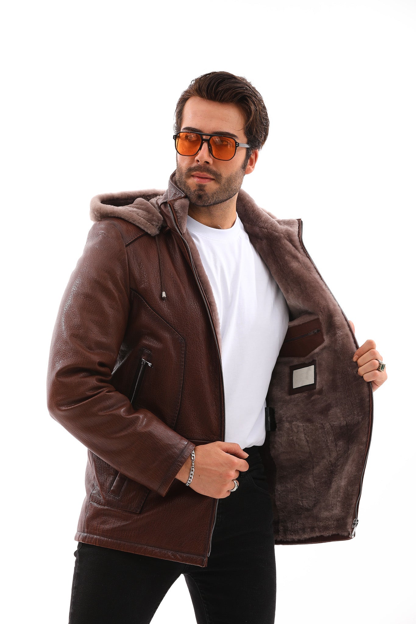 The Bergamo Brown Shearling Leather Jacket Universal Fit