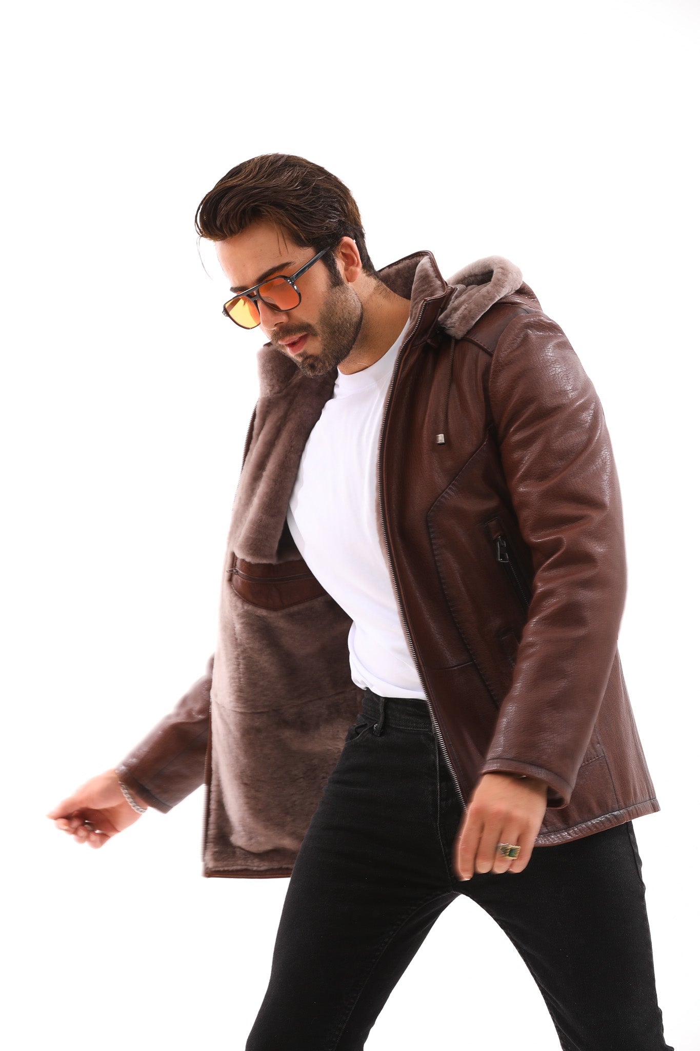 The Bergamo Brown Shearling Leather Jacket Universal Fit