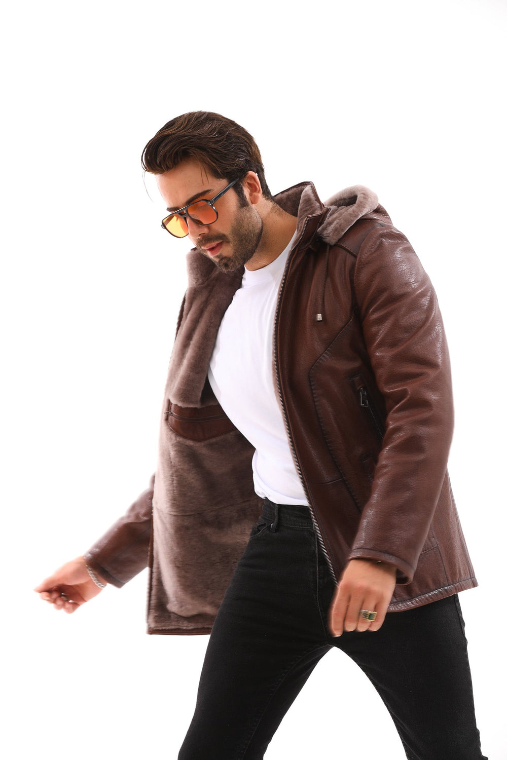 The Bergamo Brown Shearling Leather Jacket Universal Fit