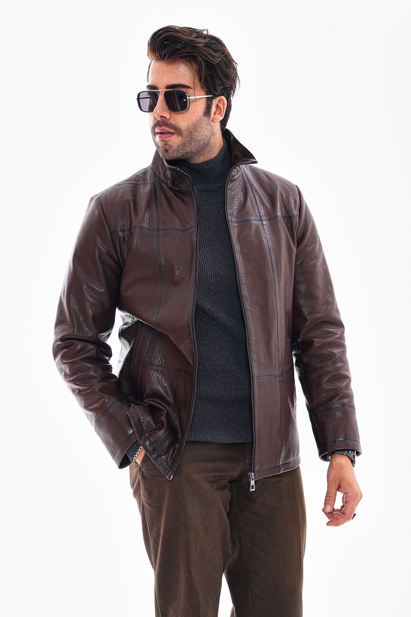 The Nero Coffee Brown Leather Jacket For Sale
