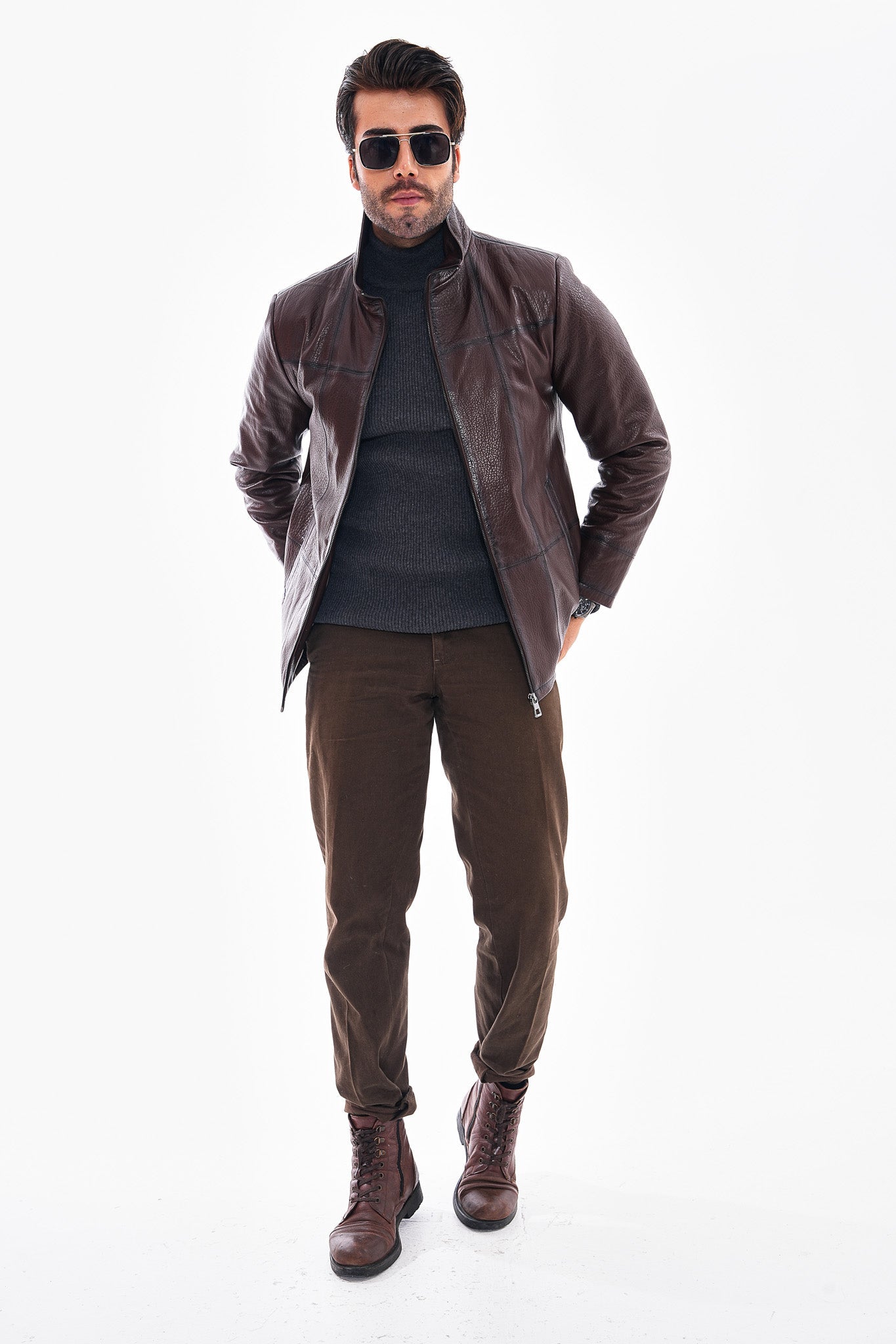 The Nero Coffee Brown Leather Jacket For Sale
