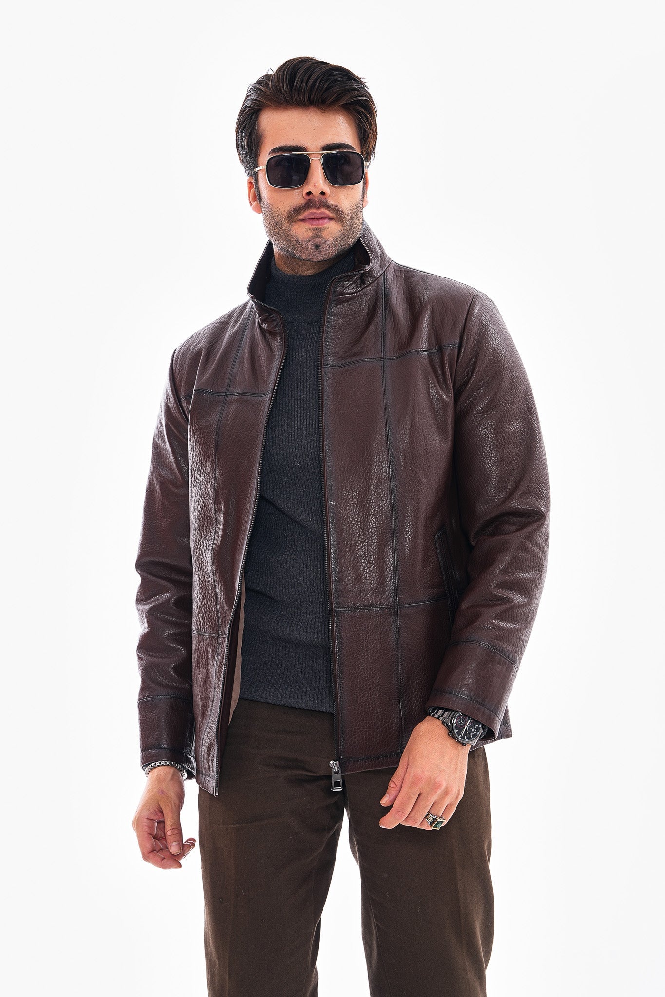The Nero Coffee Brown Leather Jacket For Sale