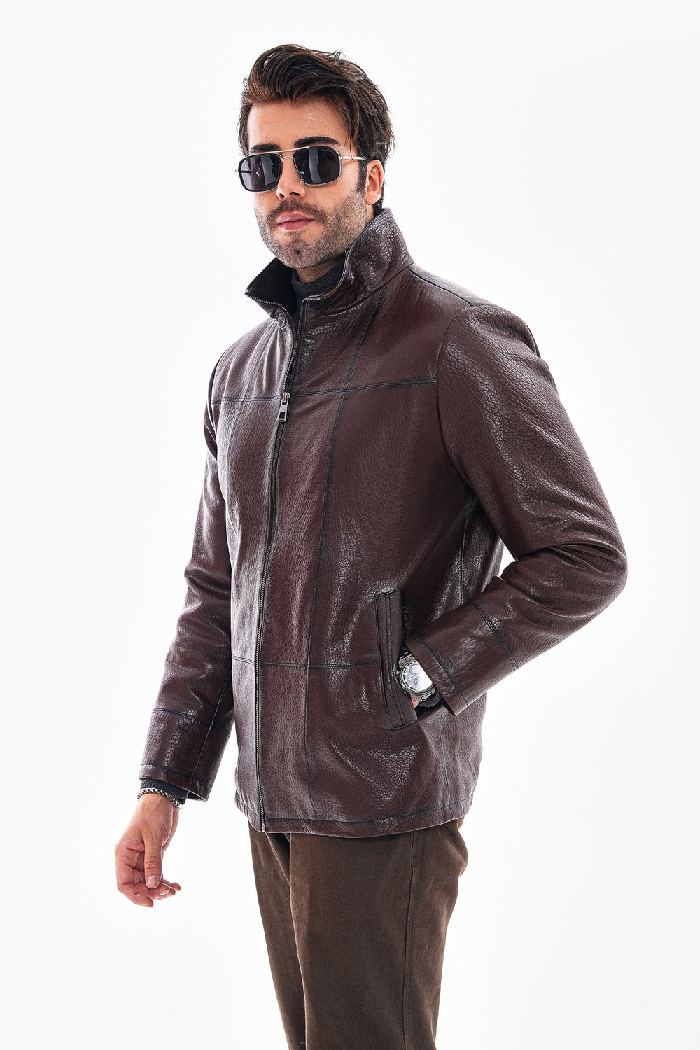 The Nero Coffee Brown Leather Jacket For Sale