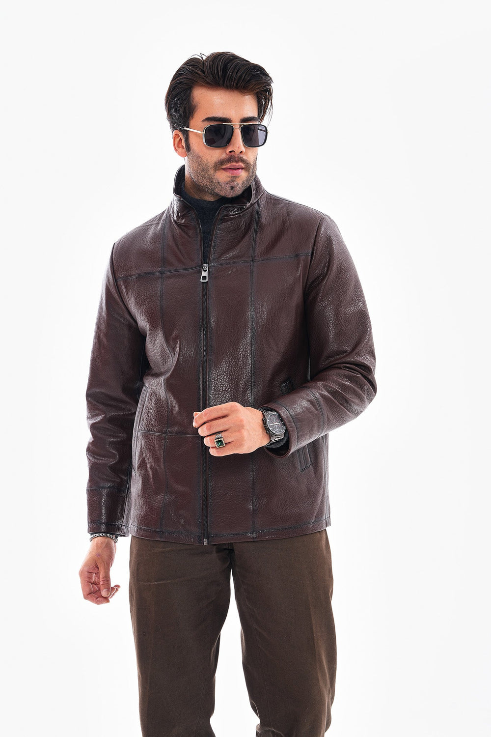 The Nero Coffee Brown Leather Jacket For Sale