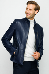 The Blanchard Navy Blue Leather Jacket Universal Fit