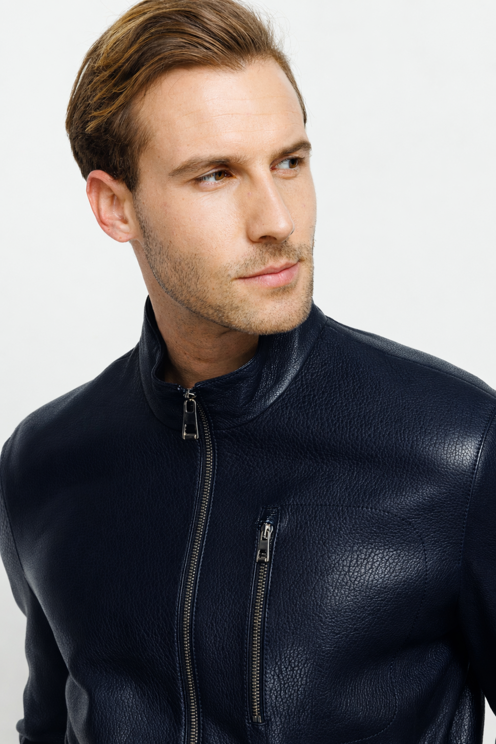 The Blanchard Navy Blue Leather Jacket Universal Fit