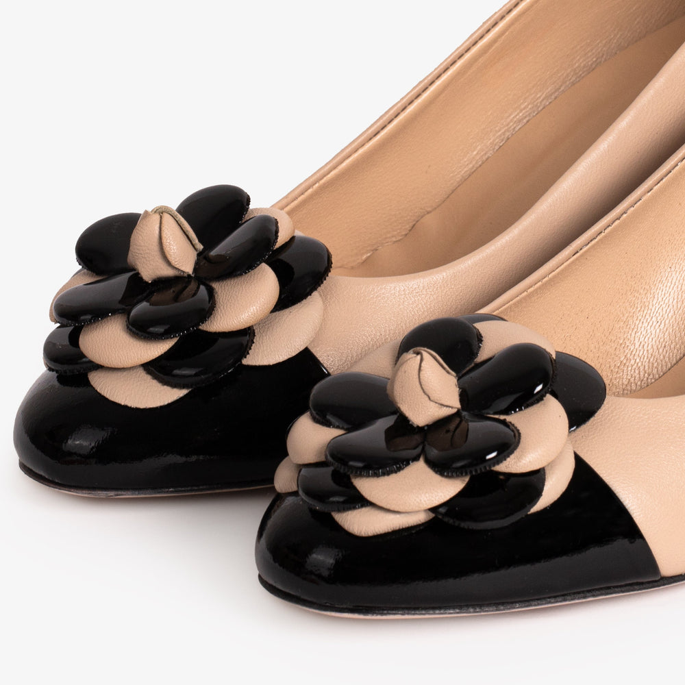 The Diva Beige Leather Cap Toe Block Heel Pump Shoe Fine Craftsmanship