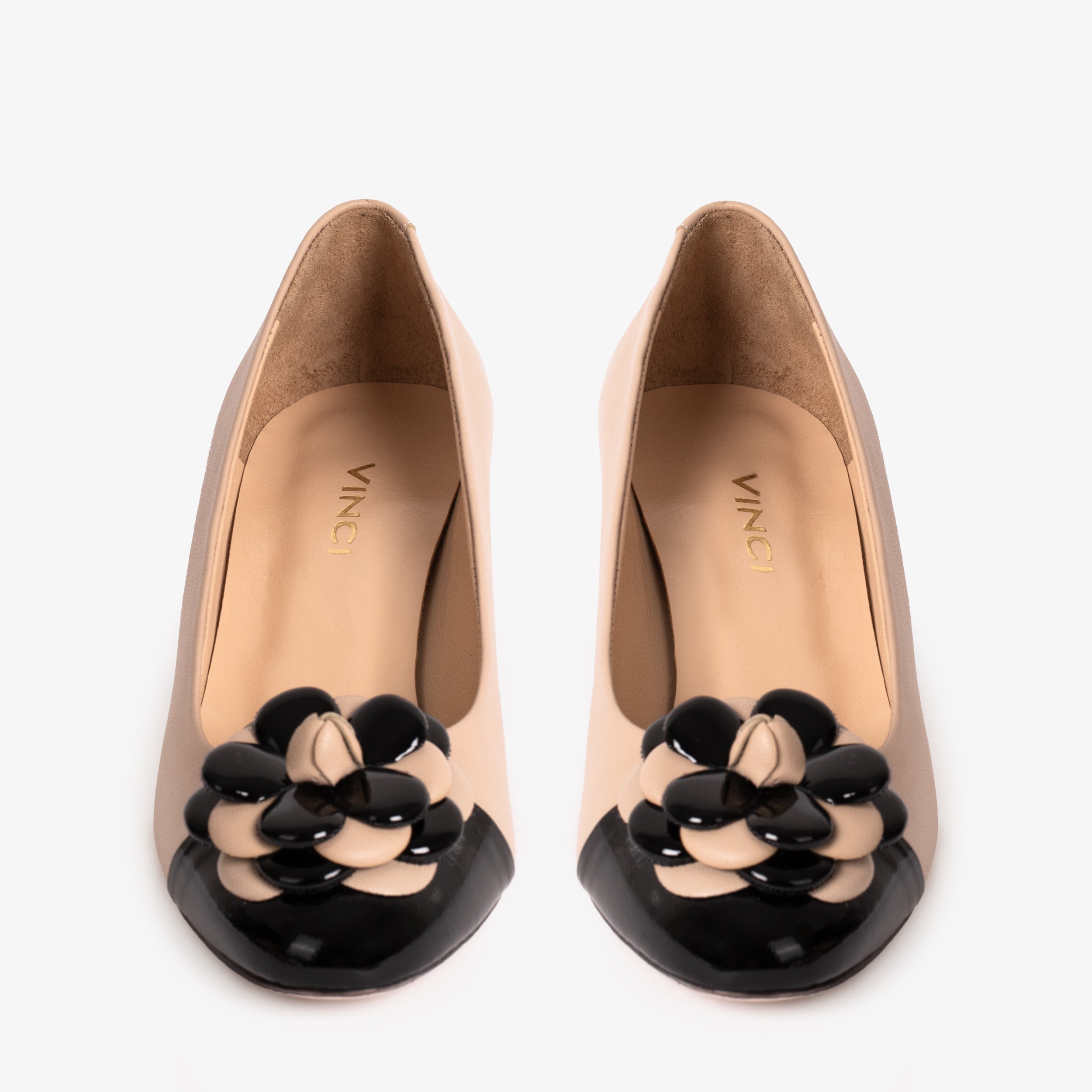 The Diva Beige Leather Cap Toe Block Heel Pump Shoe Fine Craftsmanship