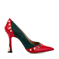 The Bella Vita Studded Red Green Leather Pump Shoe Exclusive Style