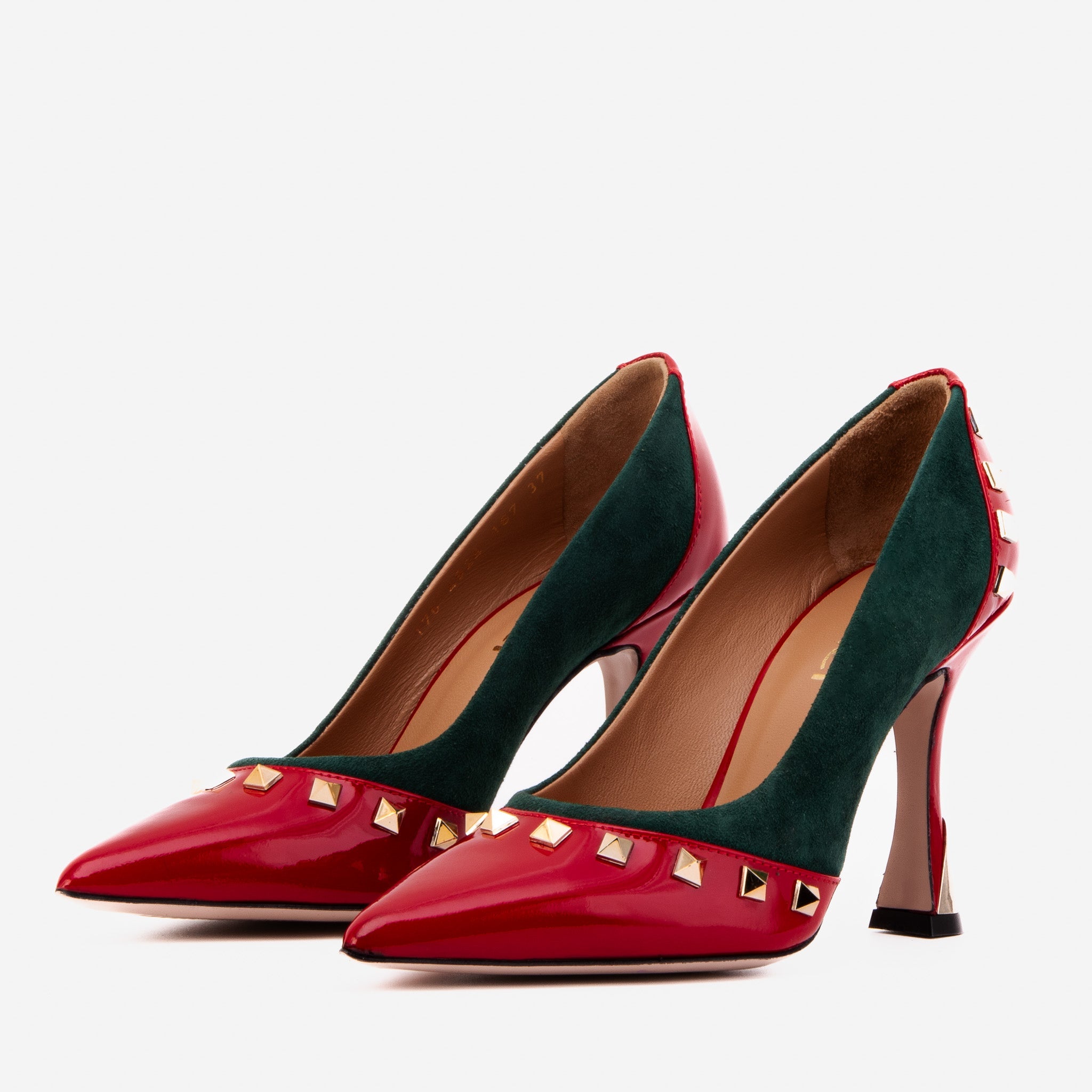 The Bella Vita Studded Red Green Leather Pump Shoe Exclusive Style