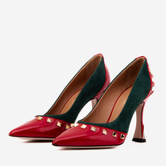 The Bella Vita Studded Red Green Leather Pump Shoe Exclusive Style