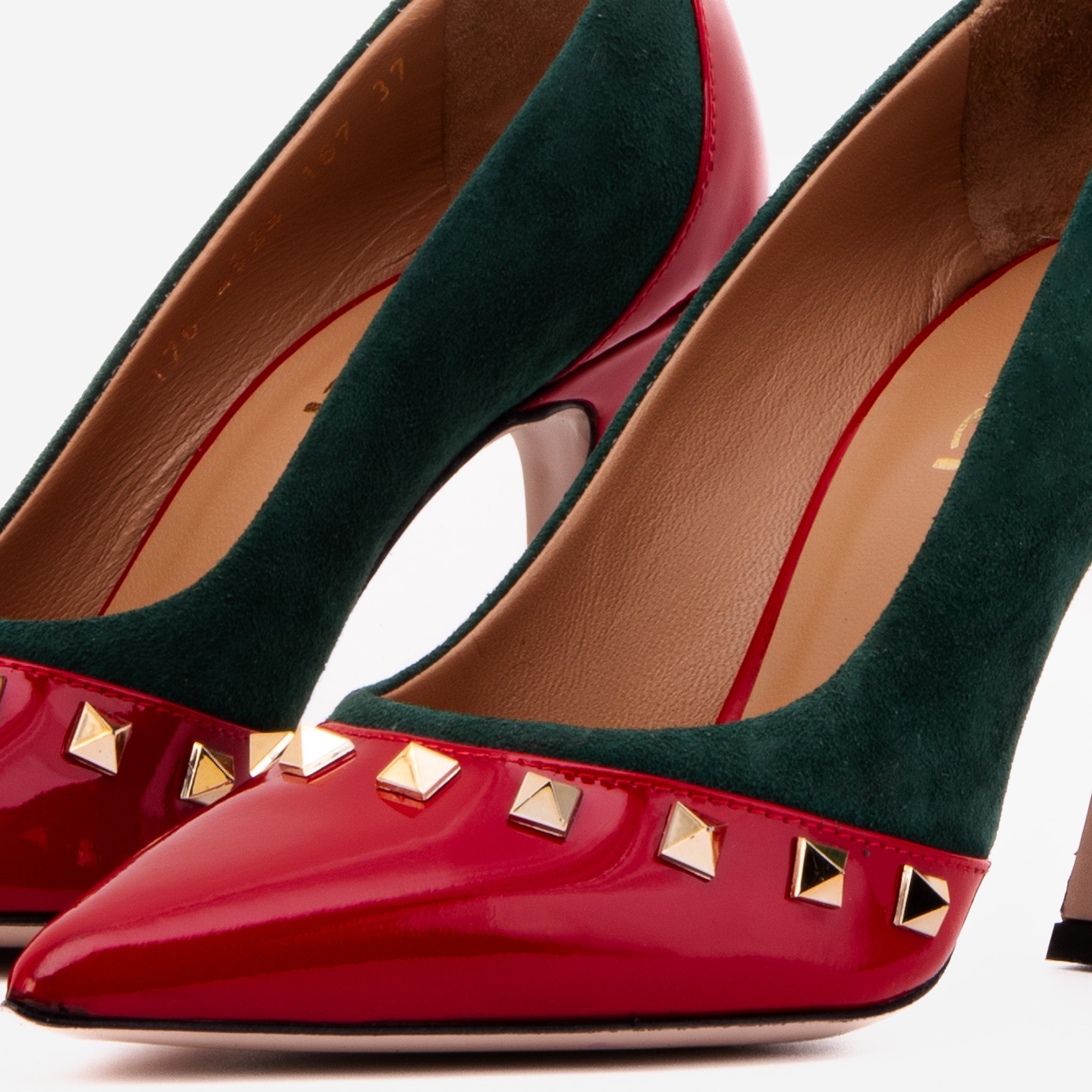 The Bella Vita Studded Red Green Leather Pump Shoe Exclusive Style