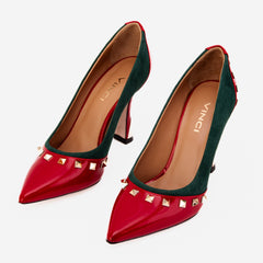 The Bella Vita Studded Red Green Leather Pump Shoe Exclusive Style