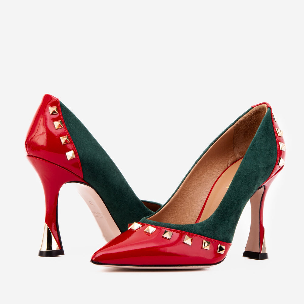 The Bella Vita Studded Red Green Leather Pump Shoe Exclusive Style