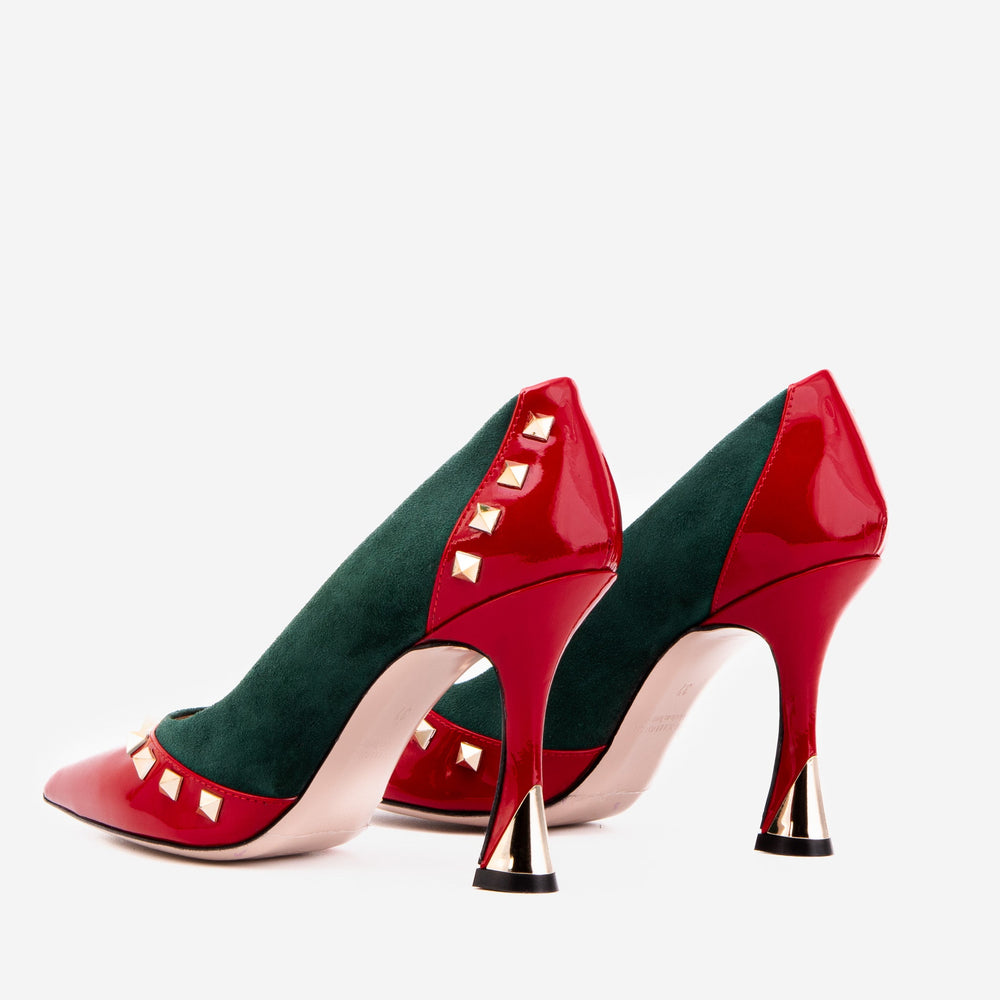 The Bella Vita Studded Red Green Leather Pump Shoe Exclusive Style