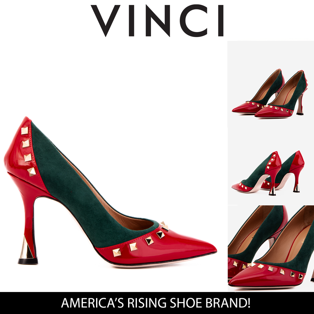 The Bella Vita Studded Red Green Leather Pump Shoe Exclusive Style