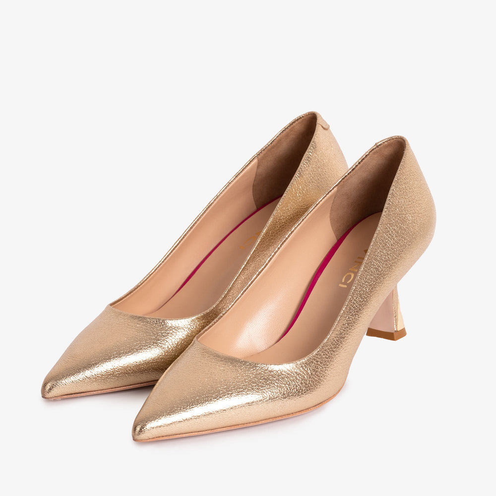 The Brunello Gold Leather Pump Shoe On Sale