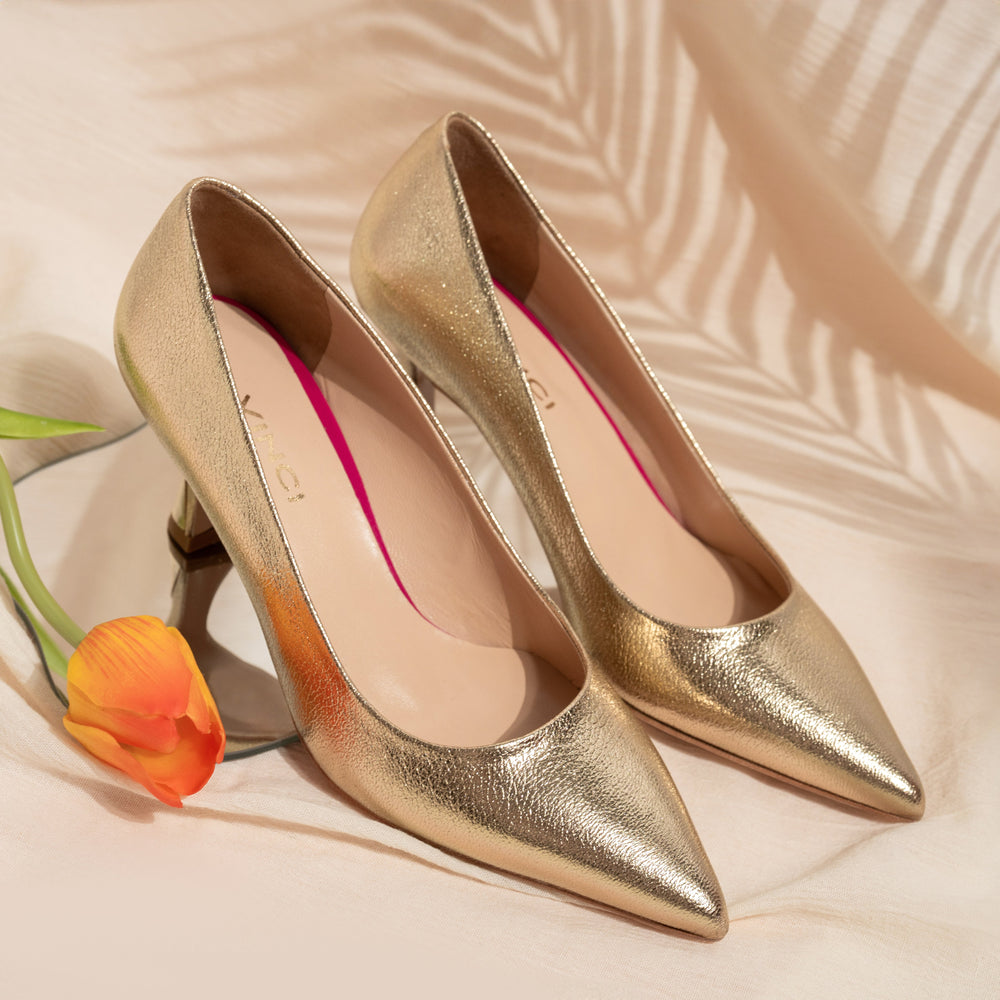 The Brunello Gold Leather Pump Shoe On Sale
