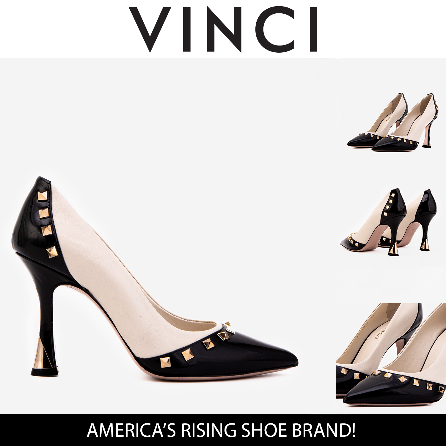 The Bella Vita Studded Beige Black Leather Pump Shoe For Sale