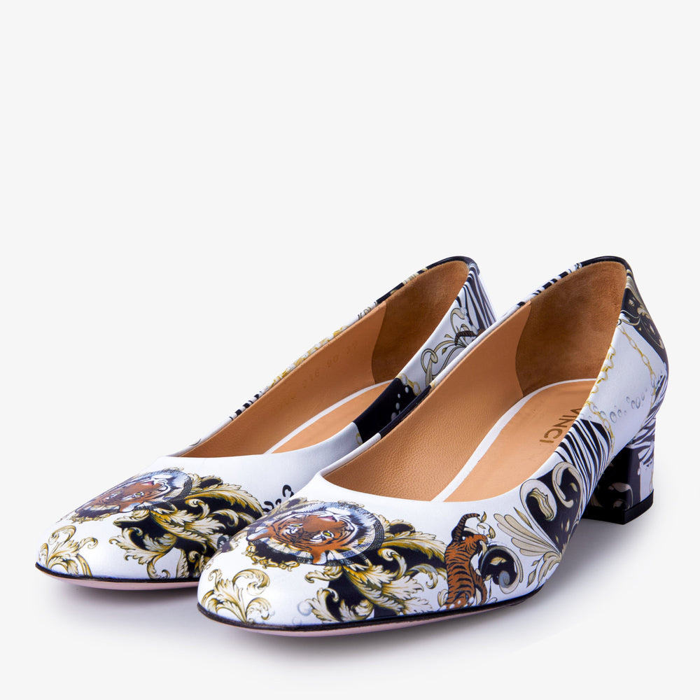 The Perugia White Leather Lower Heel Pump Shoe Fine Craftsmanship