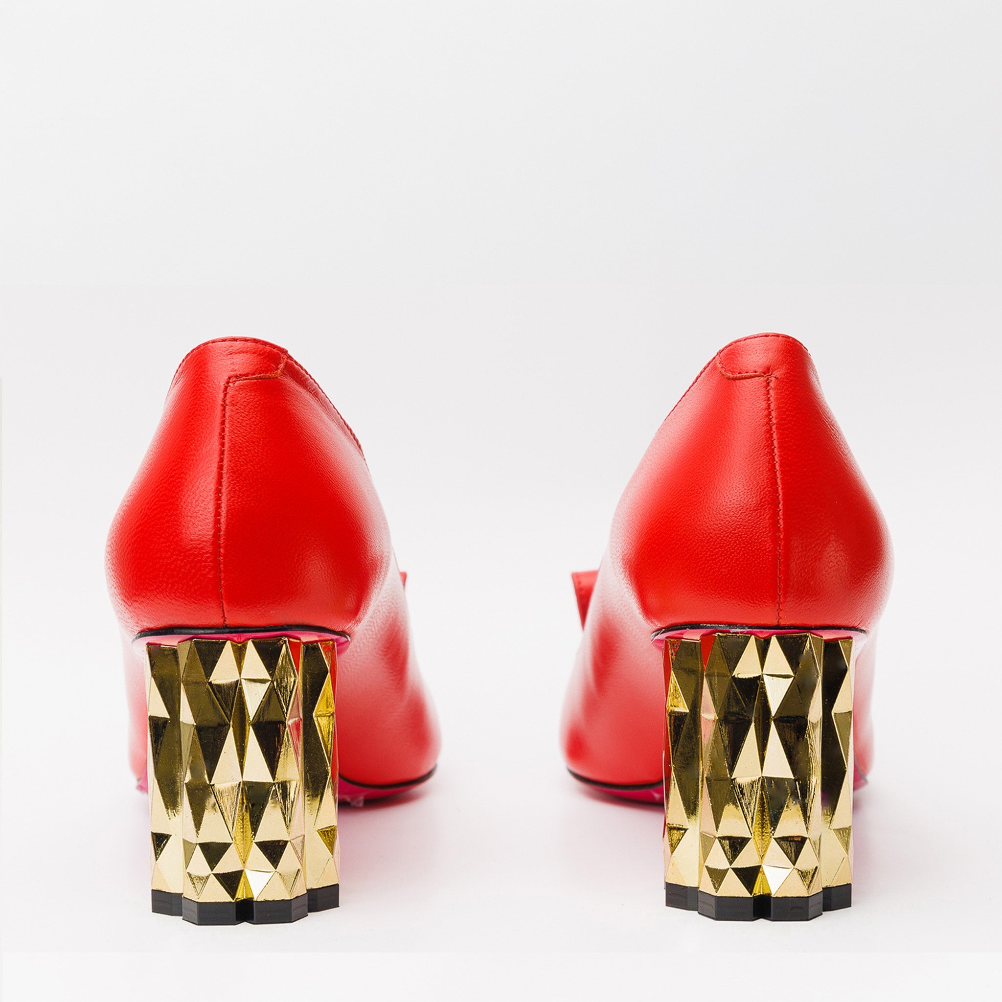 The Love Red Leather Block Heel Pump Shoe On Sale
