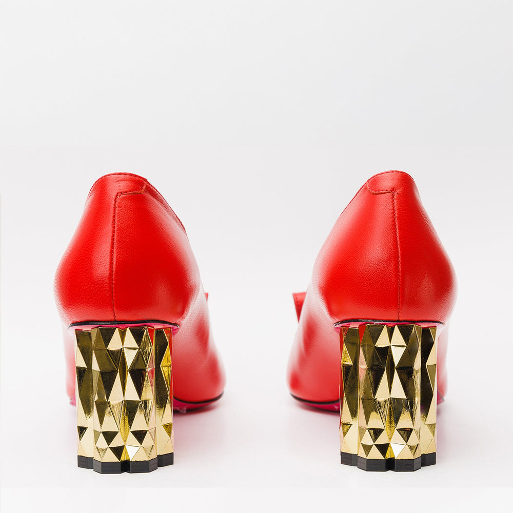 The Love Red Leather Block Heel Pump Shoe On Sale