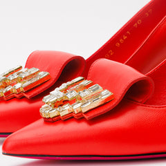 The Love Red Leather Block Heel Pump Shoe On Sale