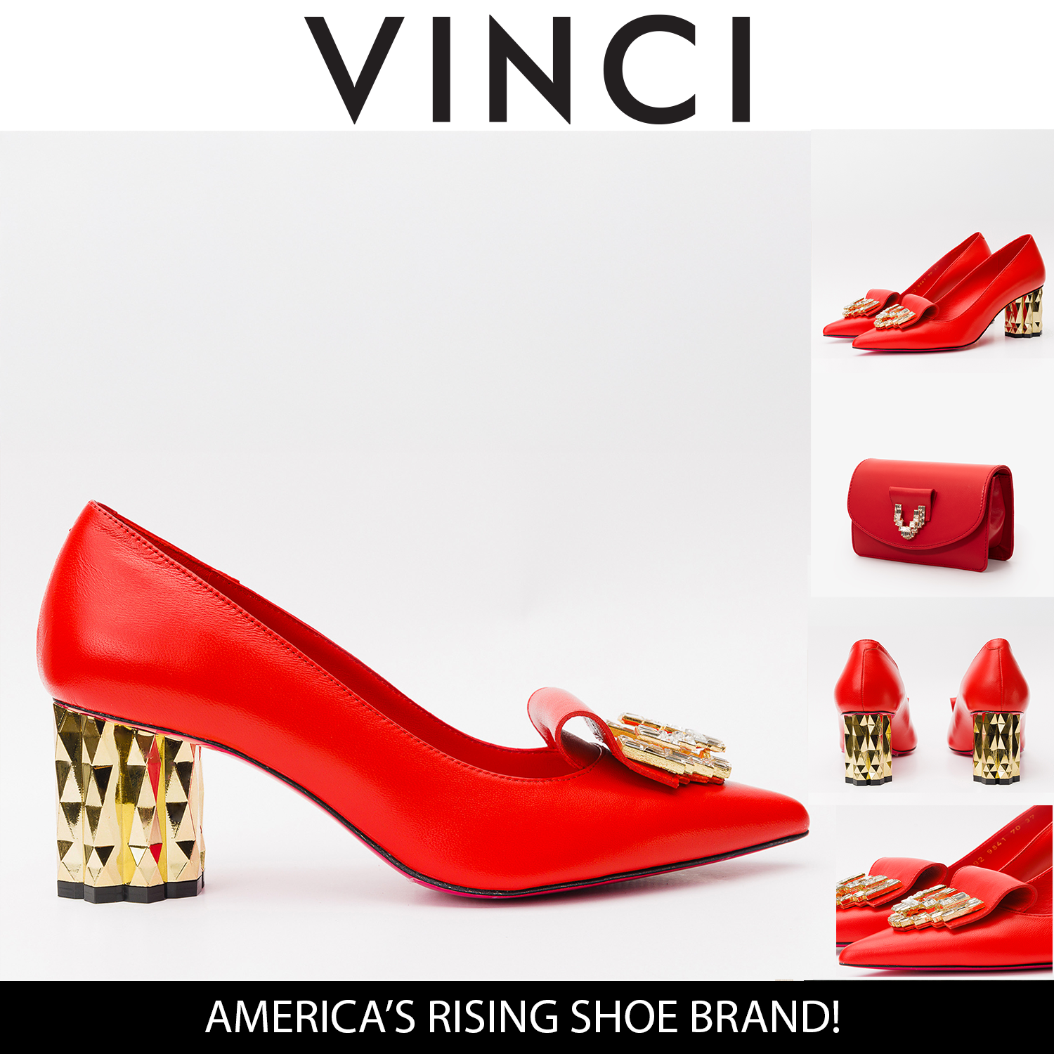 The Love Red Leather Block Heel Pump Shoe On Sale