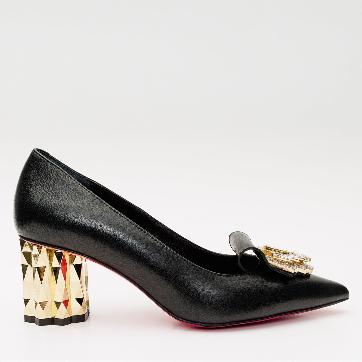 The Love Black Leather Block Heel Pump Shoe Universal Fit