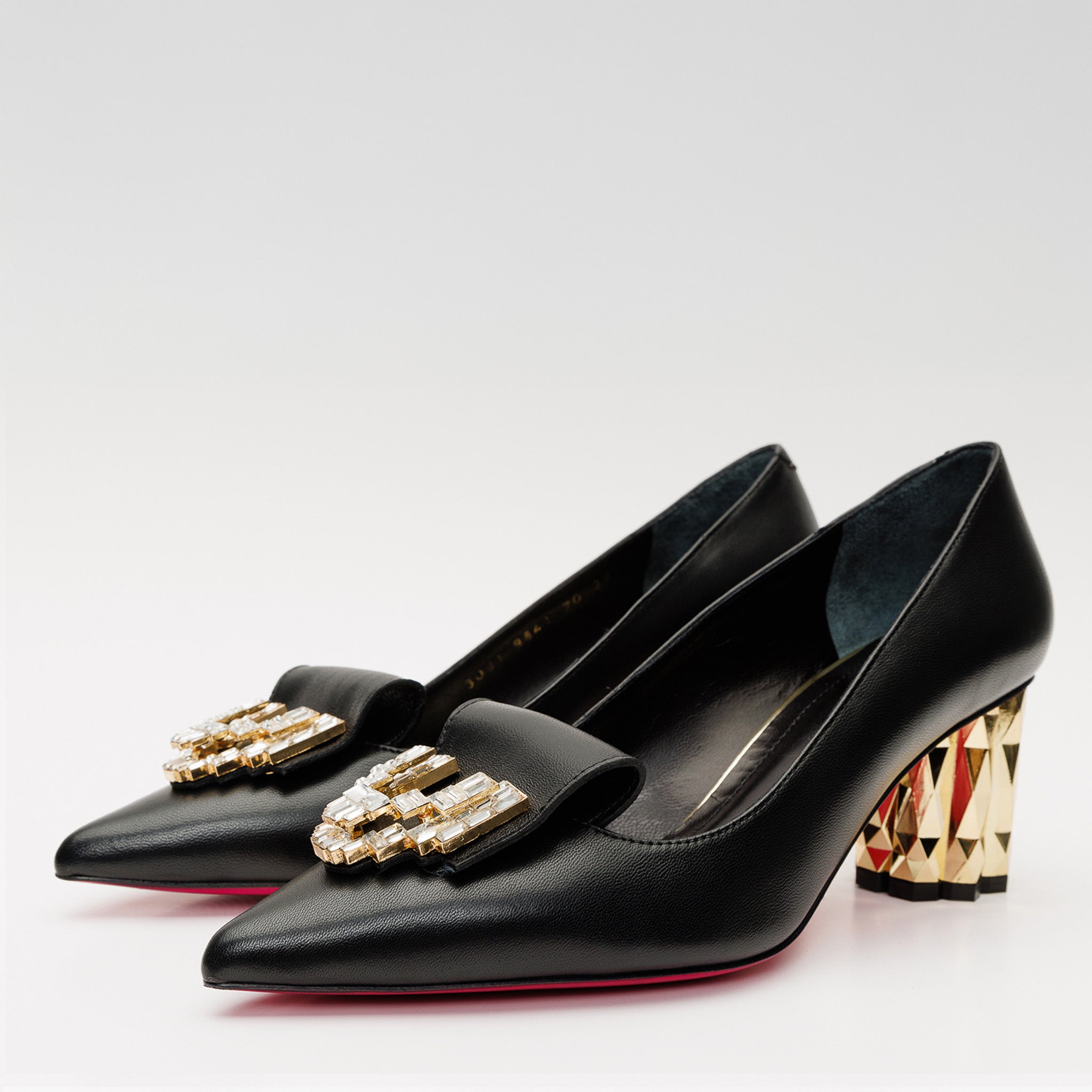 The Love Black Leather Block Heel Pump Shoe Universal Fit