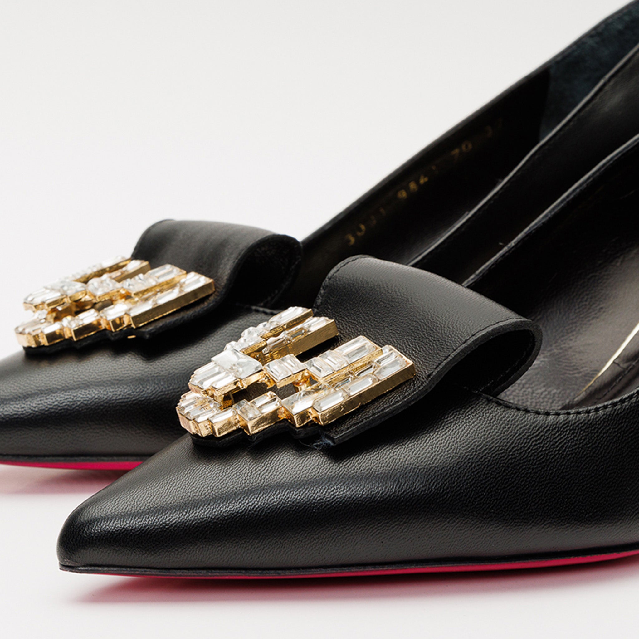 The Love Black Leather Block Heel Pump Shoe Universal Fit