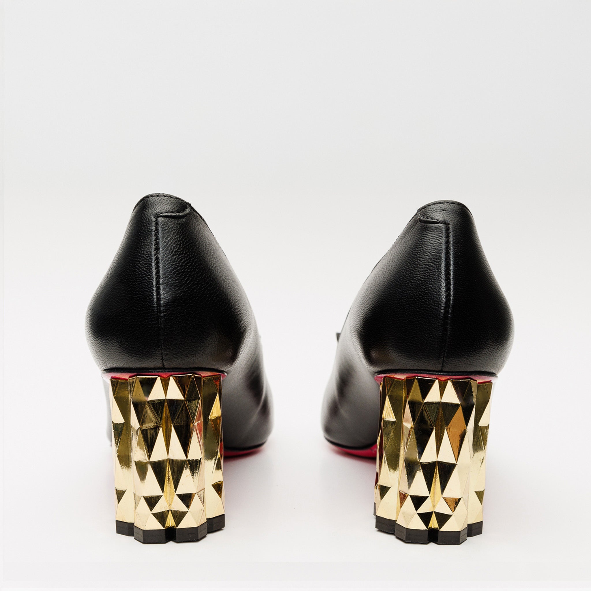 The Love Black Leather Block Heel Pump Shoe Universal Fit