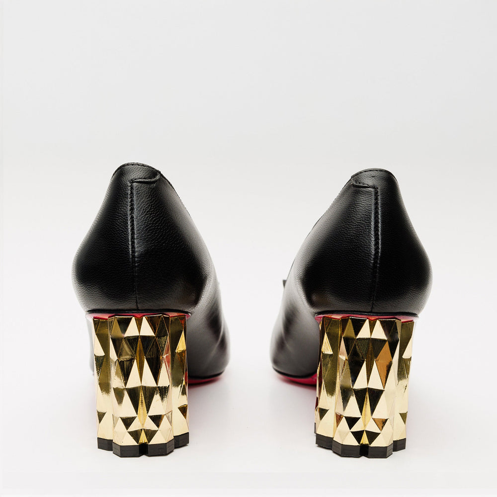 The Love Black Leather Block Heel Pump Shoe Universal Fit