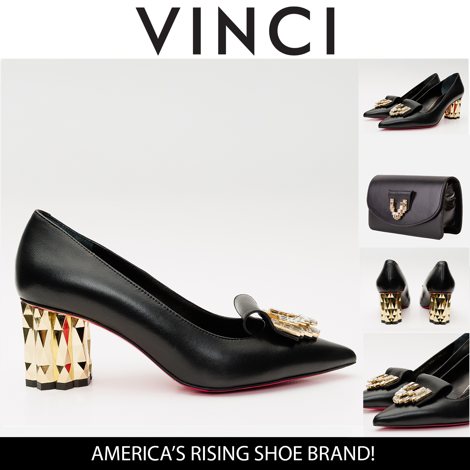 The Love Black Leather Block Heel Pump Shoe Universal Fit