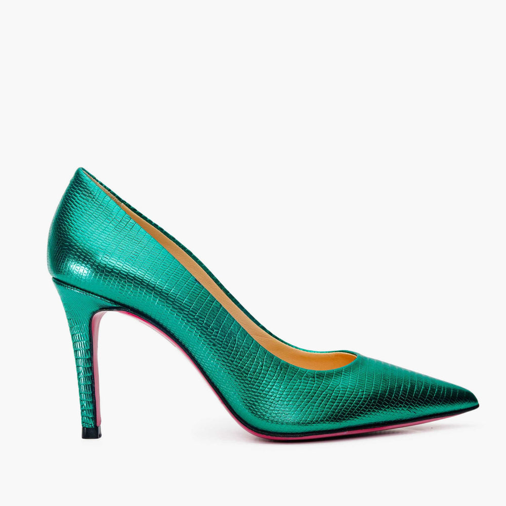 The Maple Green Leather Pump Fuchsia Sole Shoe Exclusive Style