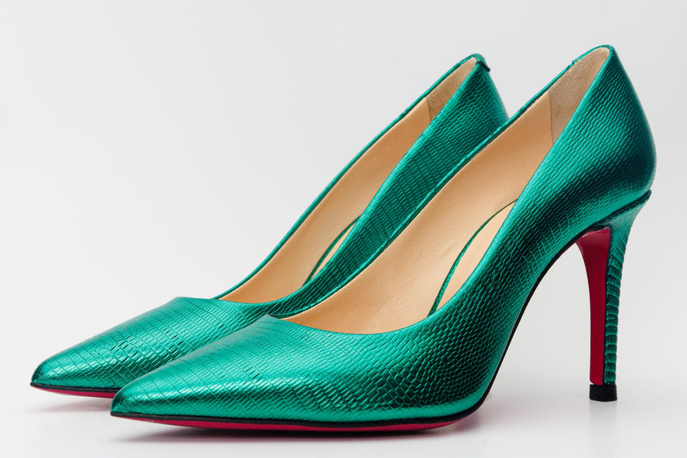 The Maple Green Leather Pump Fuchsia Sole Shoe Exclusive Style