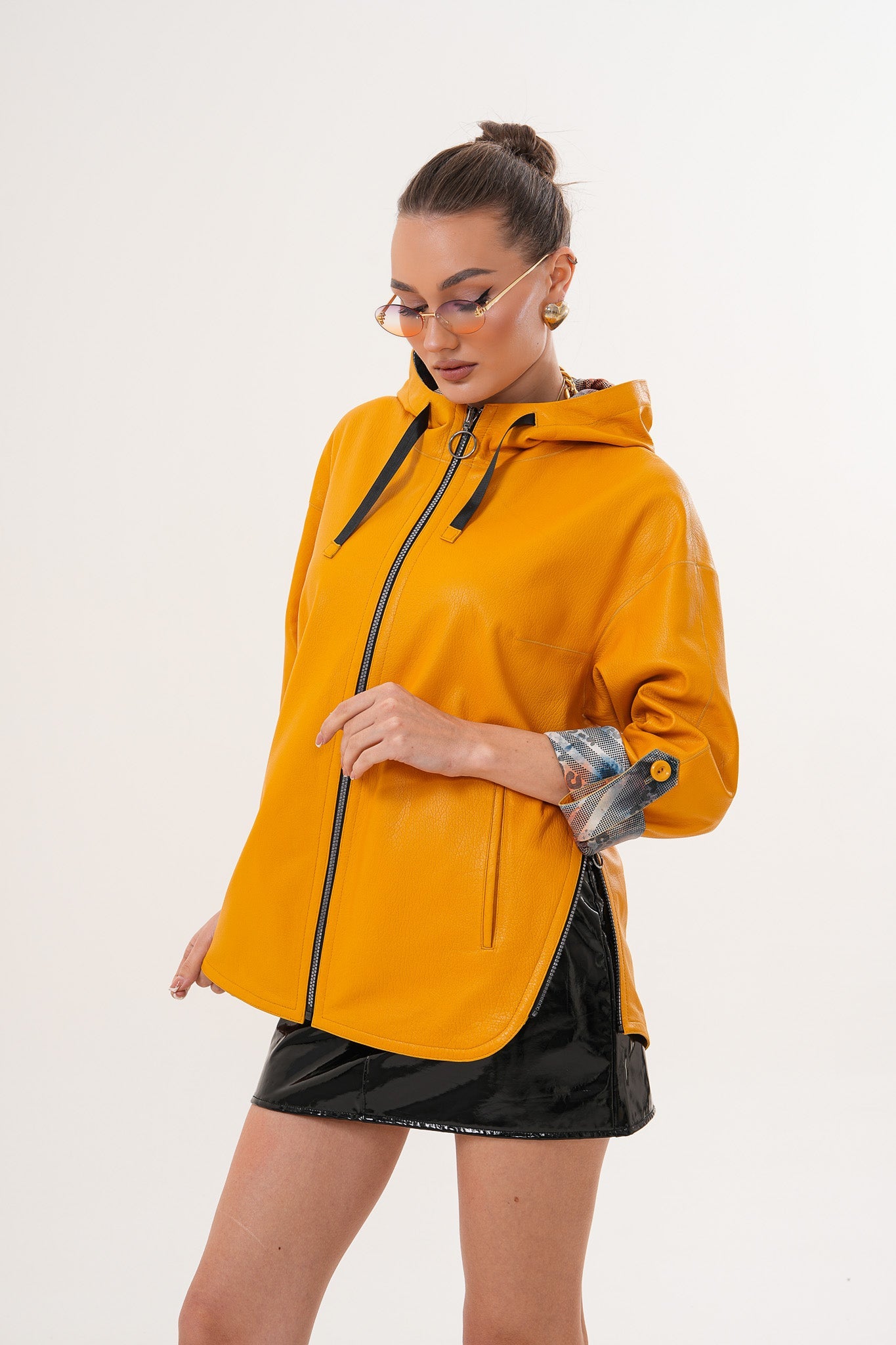 The Nyxara Reversible Hooded Mustard Yellow Leather Jacket All New