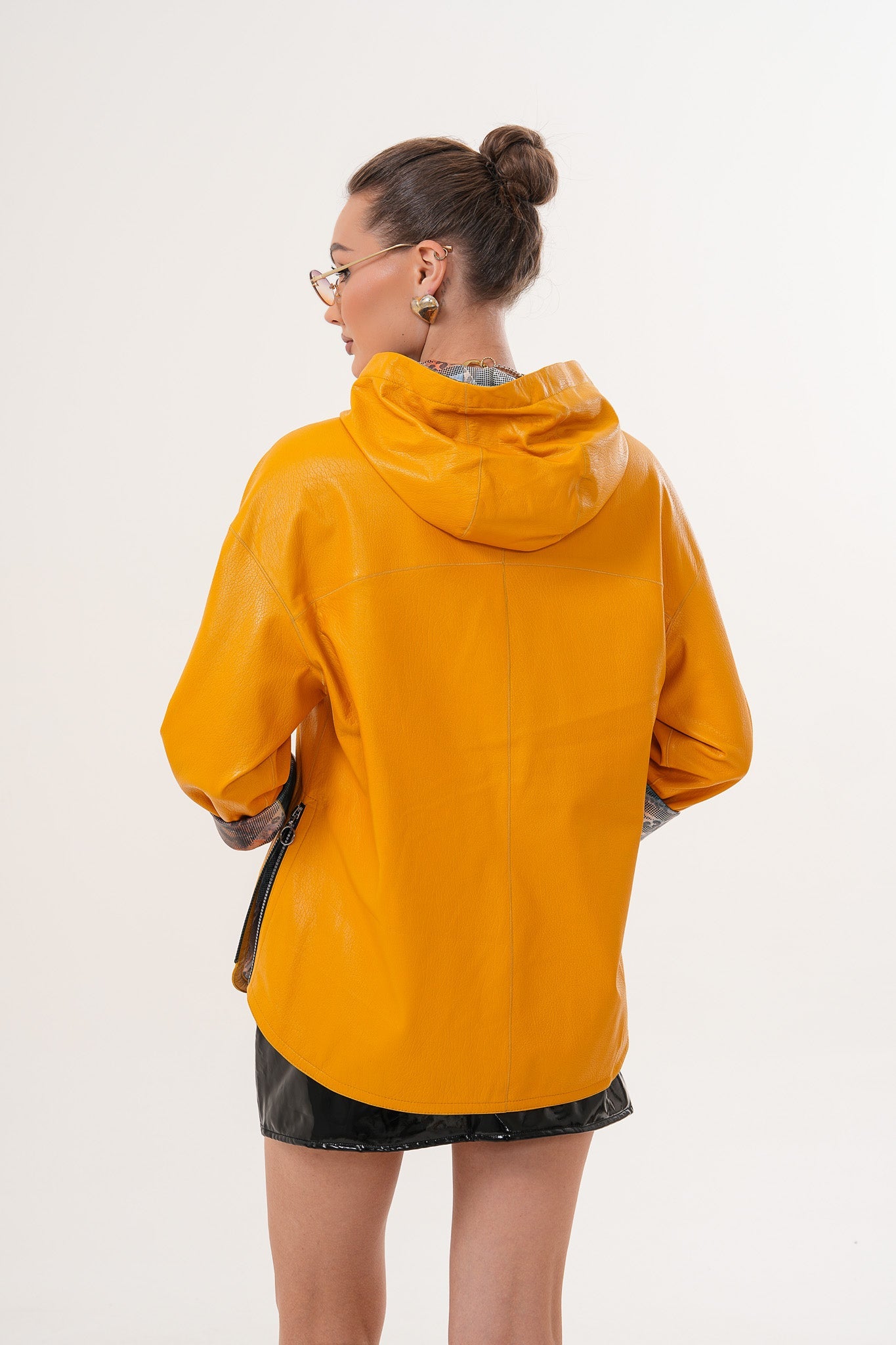 The Nyxara Reversible Hooded Mustard Yellow Leather Jacket All New