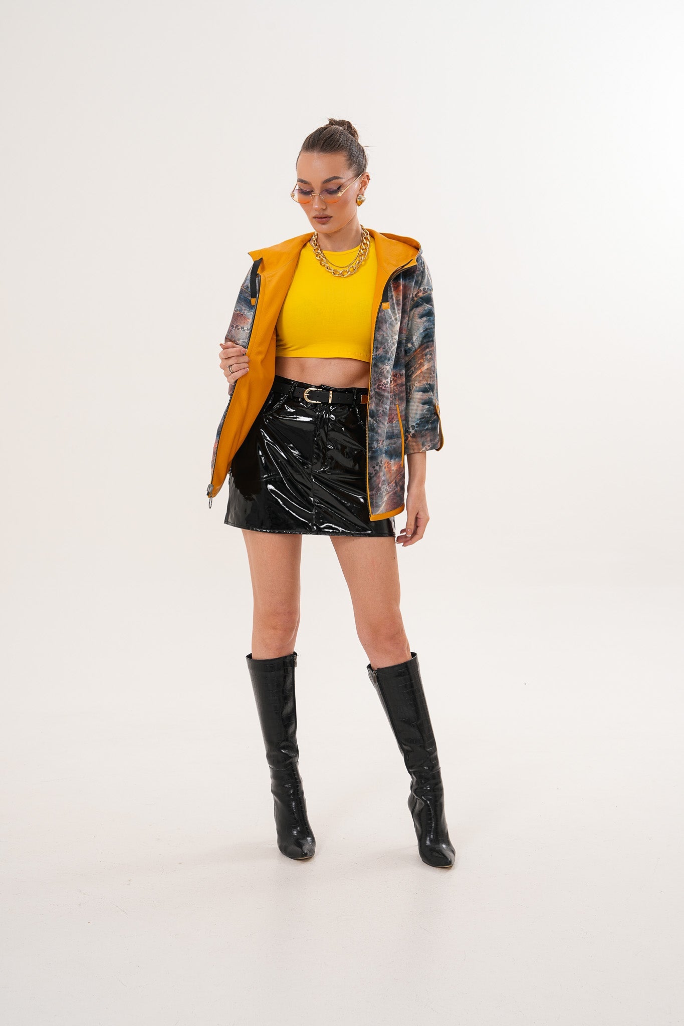 The Nyxara Reversible Hooded Mustard Yellow Leather Jacket All New