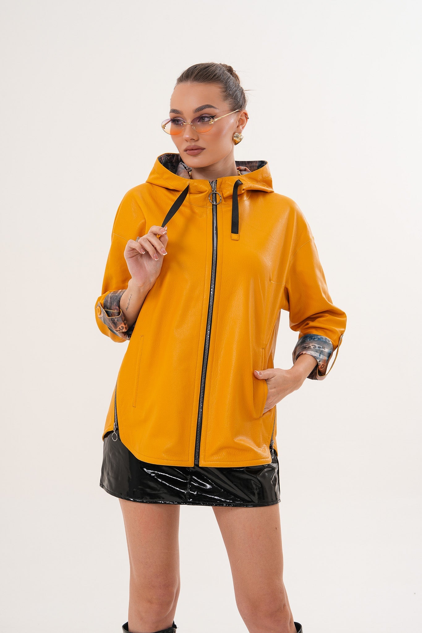 The Nyxara Reversible Hooded Mustard Yellow Leather Jacket All New