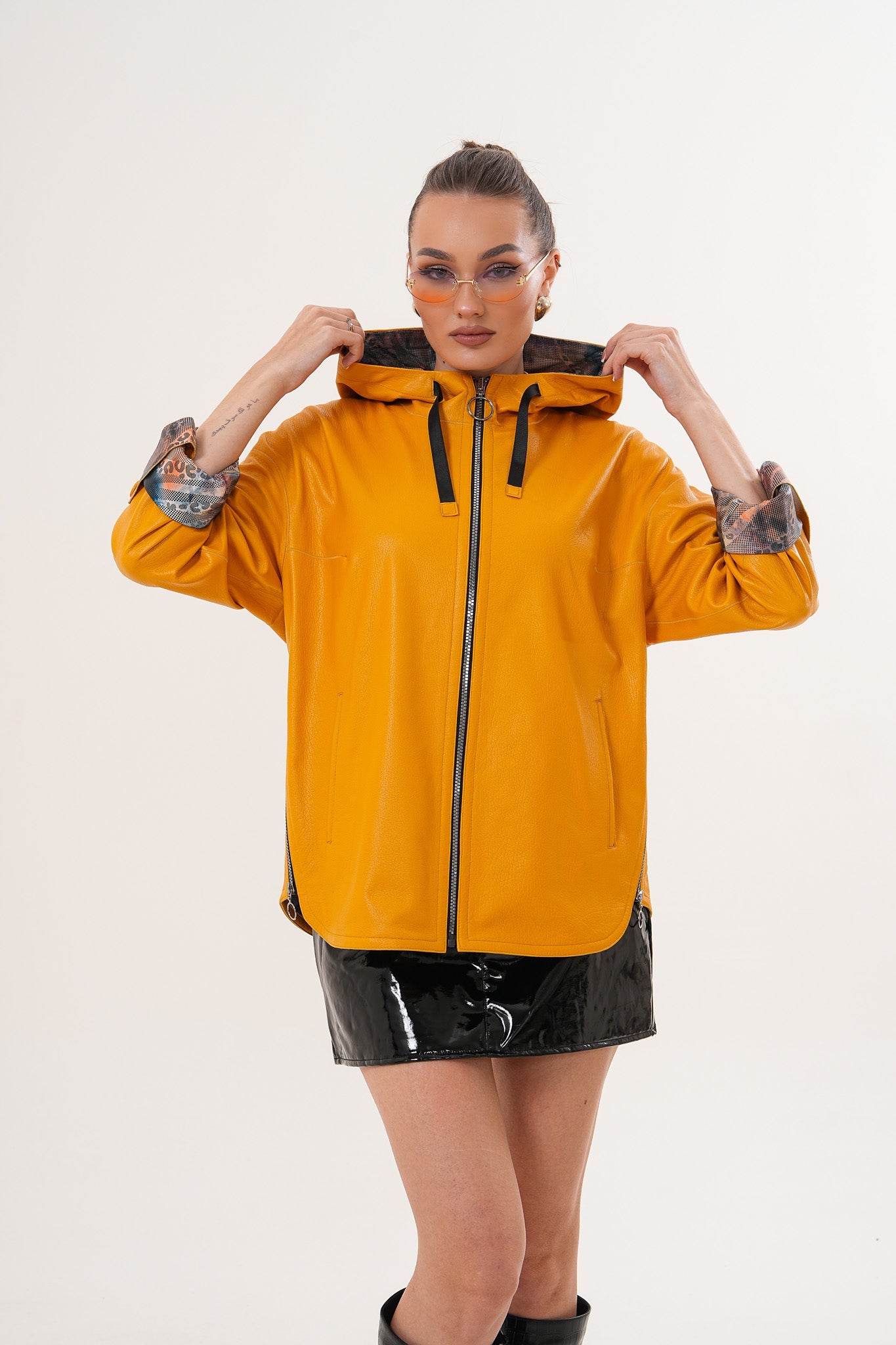The Nyxara Reversible Hooded Mustard Yellow Leather Jacket All New