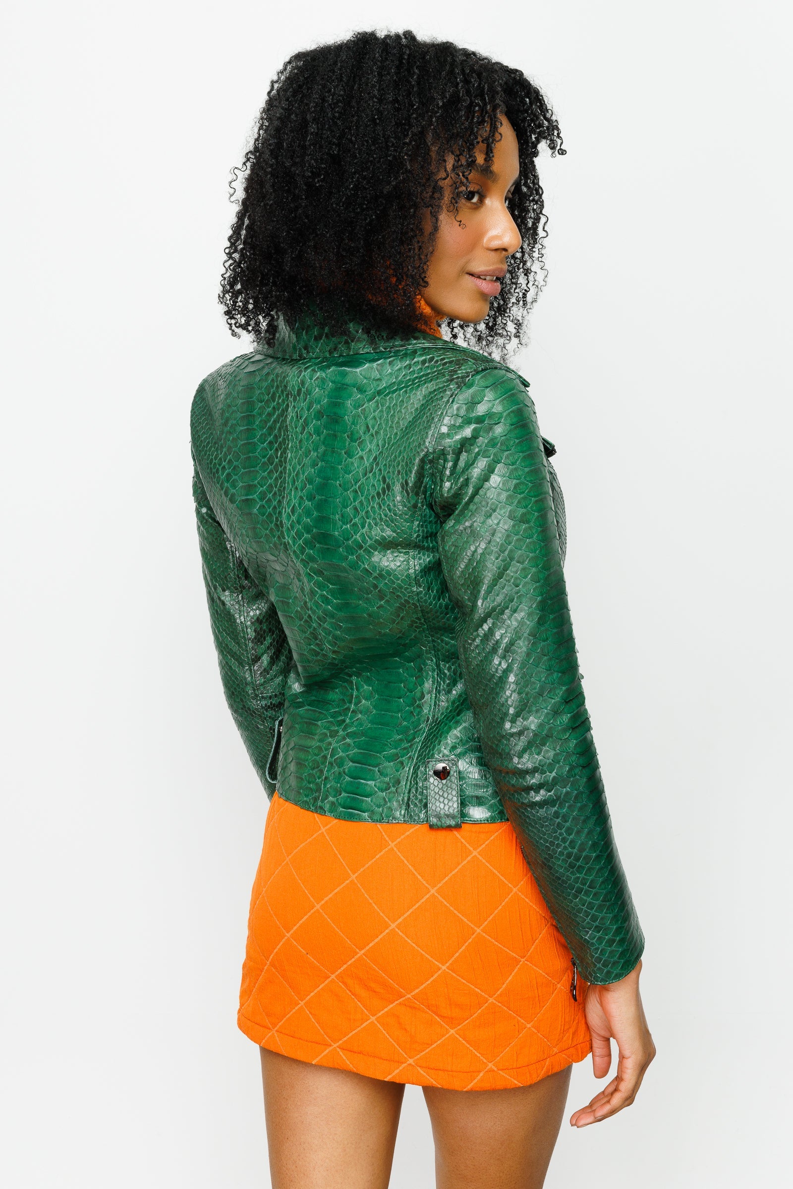 The Pythn Skin Green Leather Jacket Universal Fit