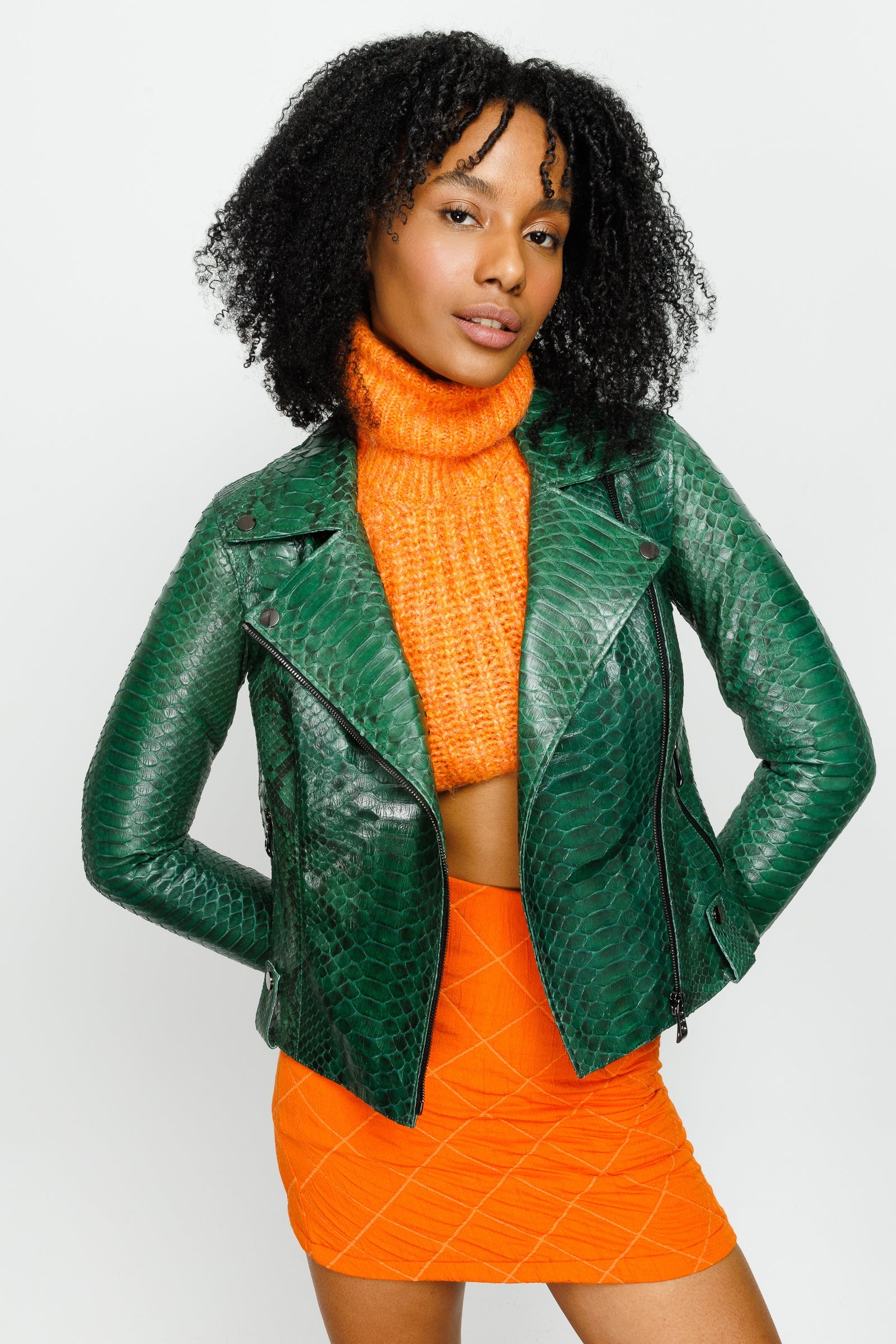 The Pythn Skin Green Leather Jacket Universal Fit