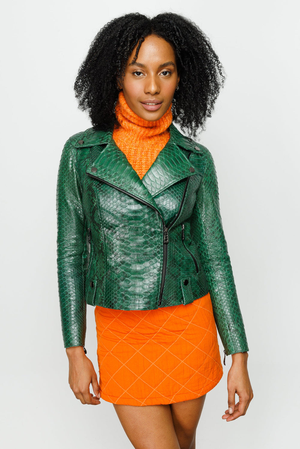 The Pythn Skin Green Leather Jacket Universal Fit