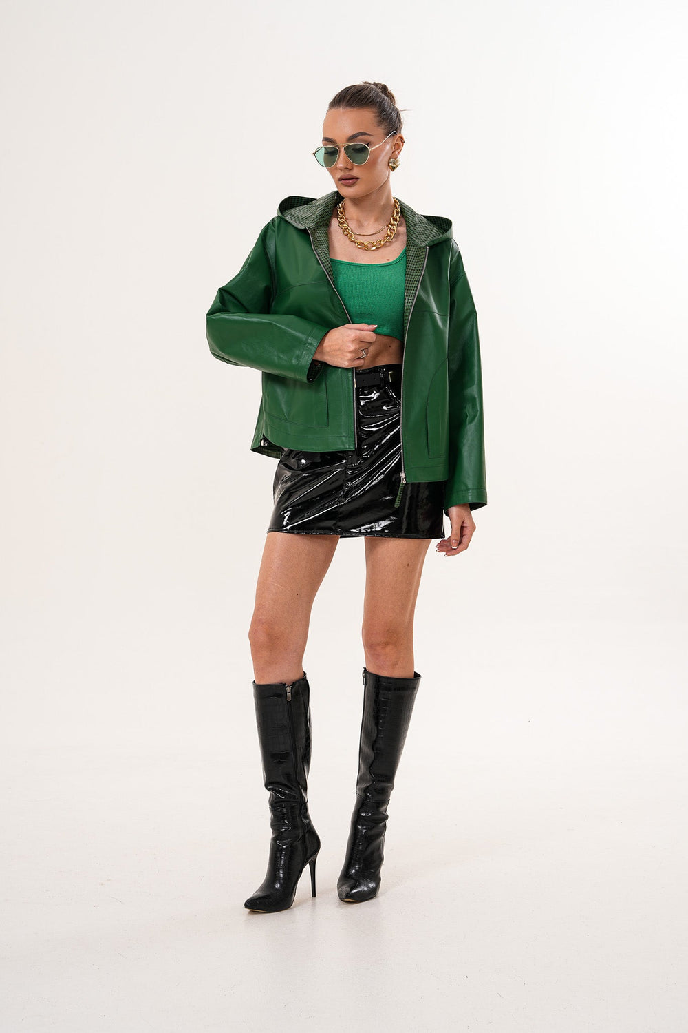 The Calyra Reversible Leather Jacket – Emerald Green Fine Craftsmanship