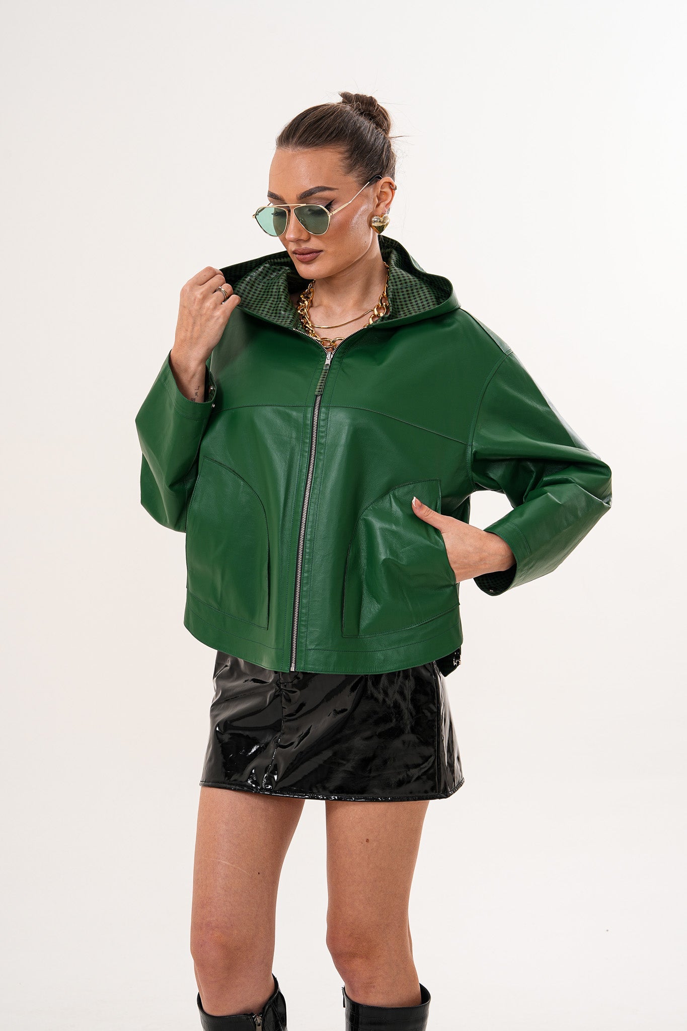 The Calyra Reversible Leather Jacket – Emerald Green Fine Craftsmanship