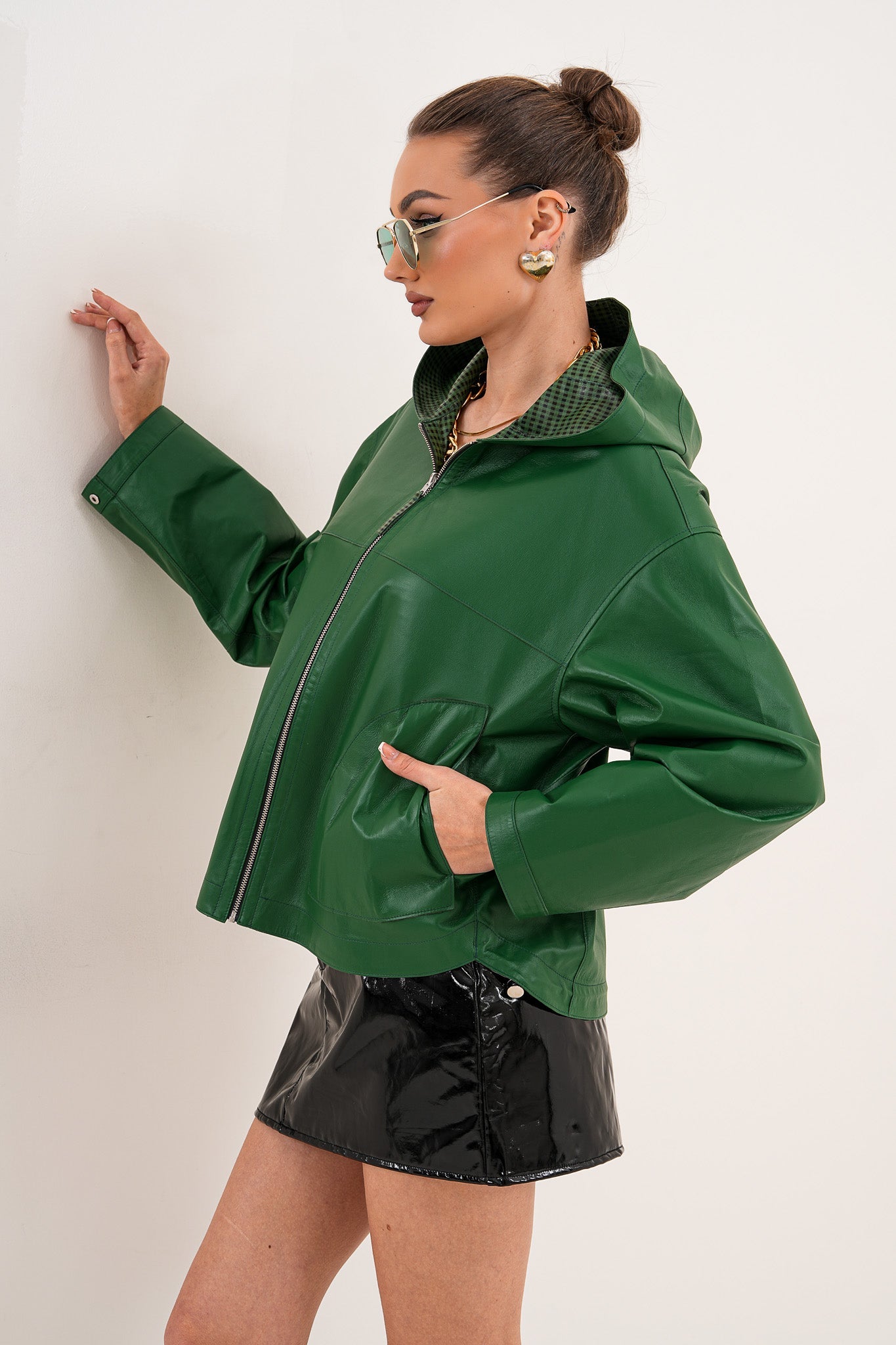The Calyra Reversible Leather Jacket – Emerald Green Fine Craftsmanship
